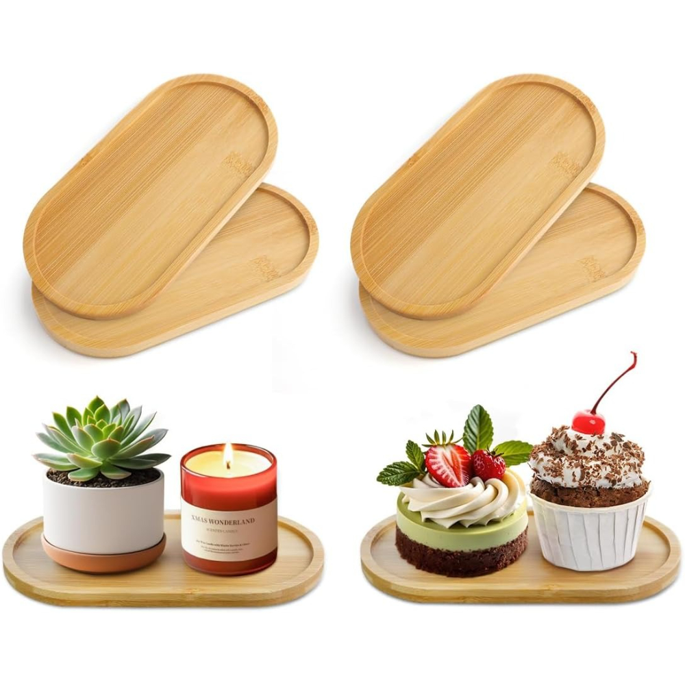 Drip Tray Saucer - 4 adet Bambu Bitki Altlığı Oval